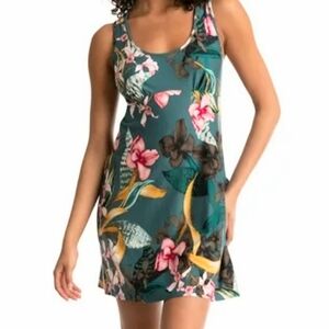 3X Plus Sz Teal Green Floral Nightie Chemise w/black Lace Back